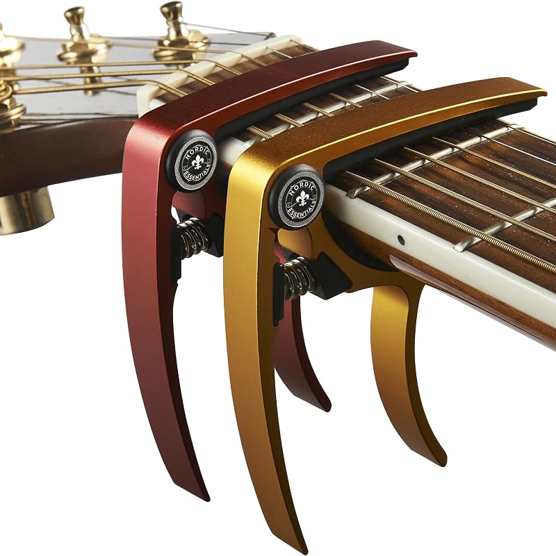 Cejilla para guitarra eléctrica y acústica de 6 cuerdas, paquete de 2 | Se adapta a guitarras acústicas, eléctricas, de 6 y 12 cuerdas, además de banjo. Cejilla de gatillo confiable con ajuste rápido con una sola mano.