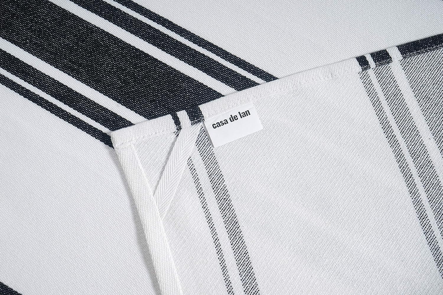 Kitchen Towels Set – Pack of 6 (20’’ x 30’’) Extra Large Premium Cotton Dish Towels for Kitchen – Super Striped Towels – Absorbent – 100% Cotton – with Hanging Loop – Black