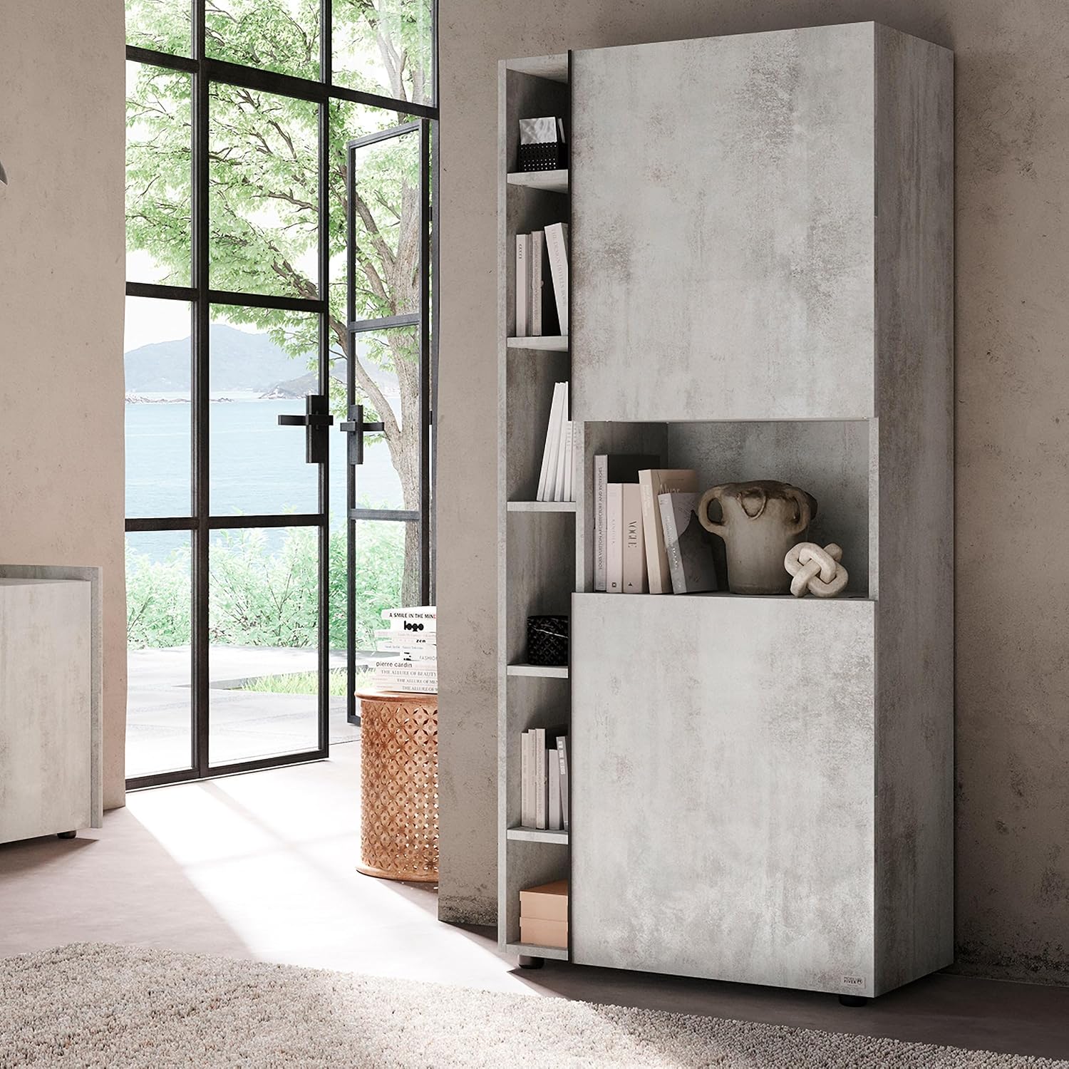 Mobili Fiver, Romina Modular Bookcase (30.23 x 68.34 in), Concrete Grey Effect, Made in Italy