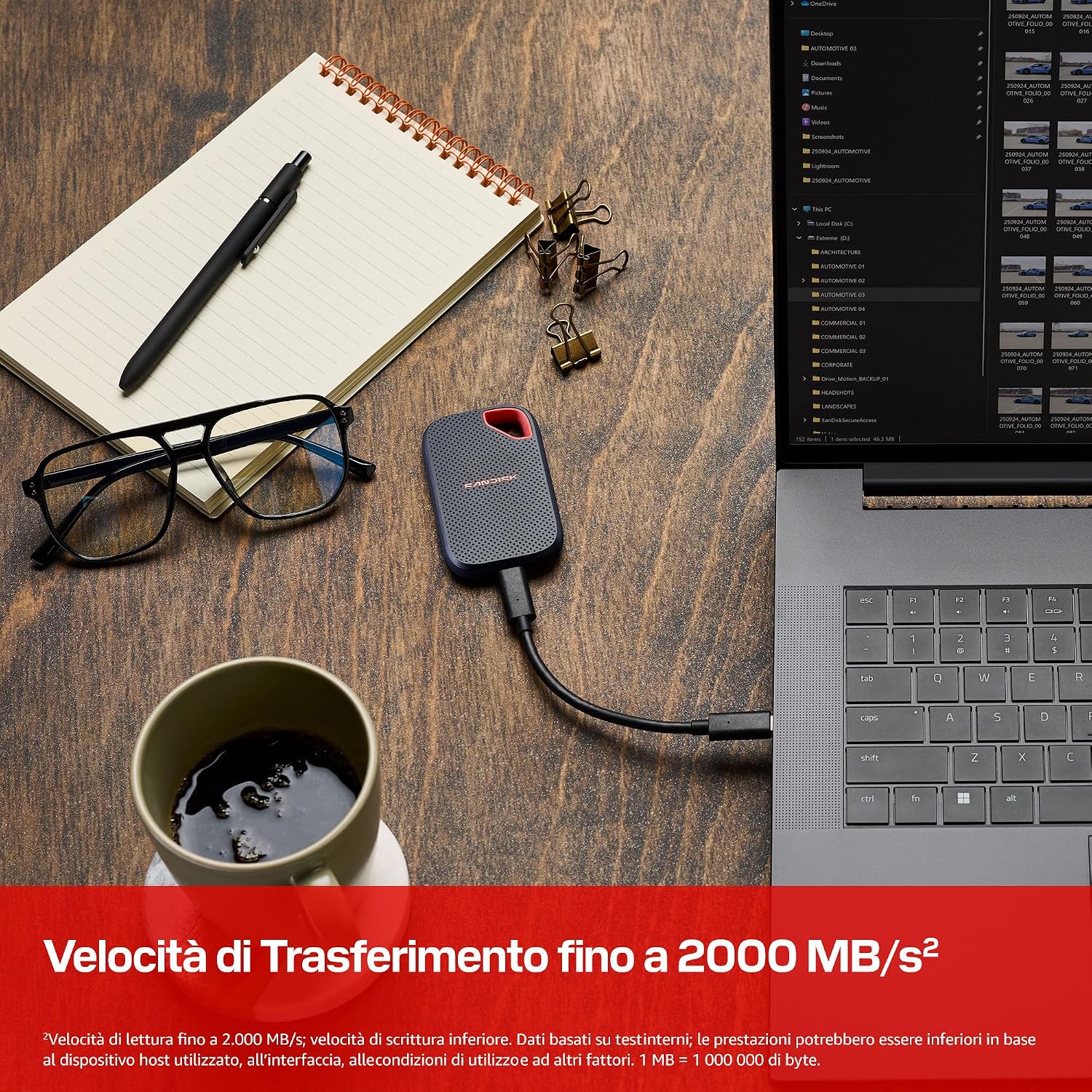 SANDISK Extreme SSD portatile 1 TB (velocit+á fino a 2.000 MB/s - Hdd - Immagine 1