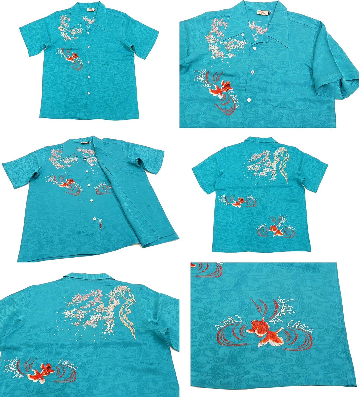 花旅楽団] 桜金魚刺繍 ジャガードシャツ SS-002 メンズ レーヨン 和柄