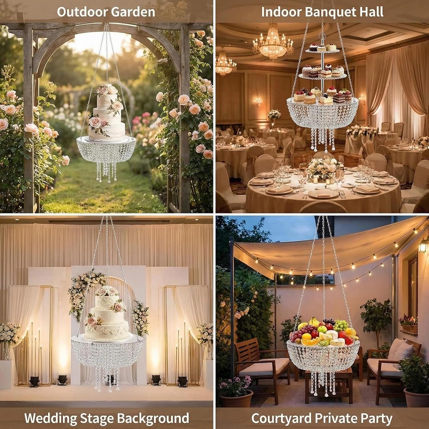 Cake Stands Faux Acrylic Crystal Chandelier Style Drape Suspended Cake Swing for Wedding Event Party Decoration (D 23.6“, Acrylic)