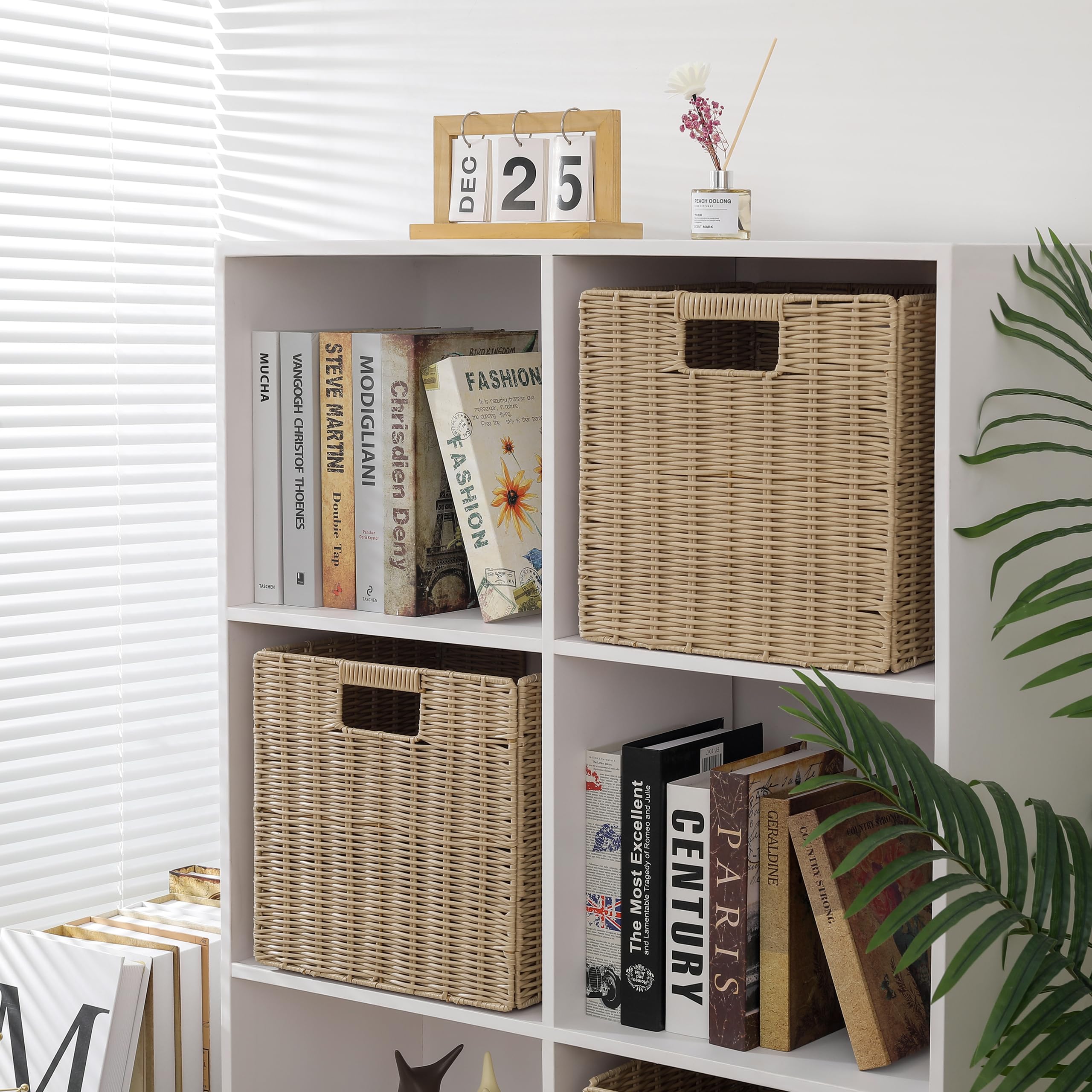 TAIMEI&G02 4er-Set Kallax Expedit Regal Korb/Kallax Korb Geflochten / 30,5 x 30,5 x 30,5H cm/Plastik Regalkorb/Faltkorb Flechtkorb/Regalbox Storage Box/Aufbewahrungskorb Regalkorb Faltbar, Beige