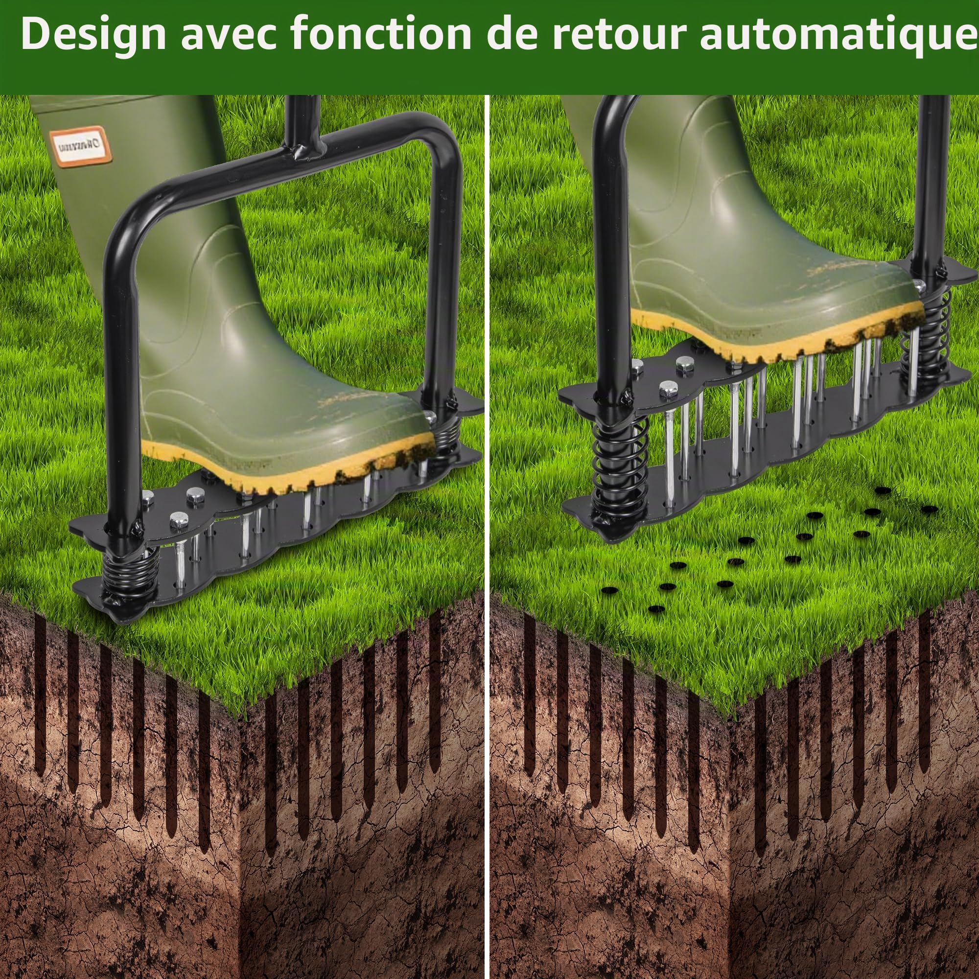Aérateur Gazon, Deecam aérateur de pelouse pour ameublir Le Sol et la Ventilation de la terrasse, Outils d'aérateur d'herbe pré-assemblés pour Cour, aération de pelouse, Outil de Jardin