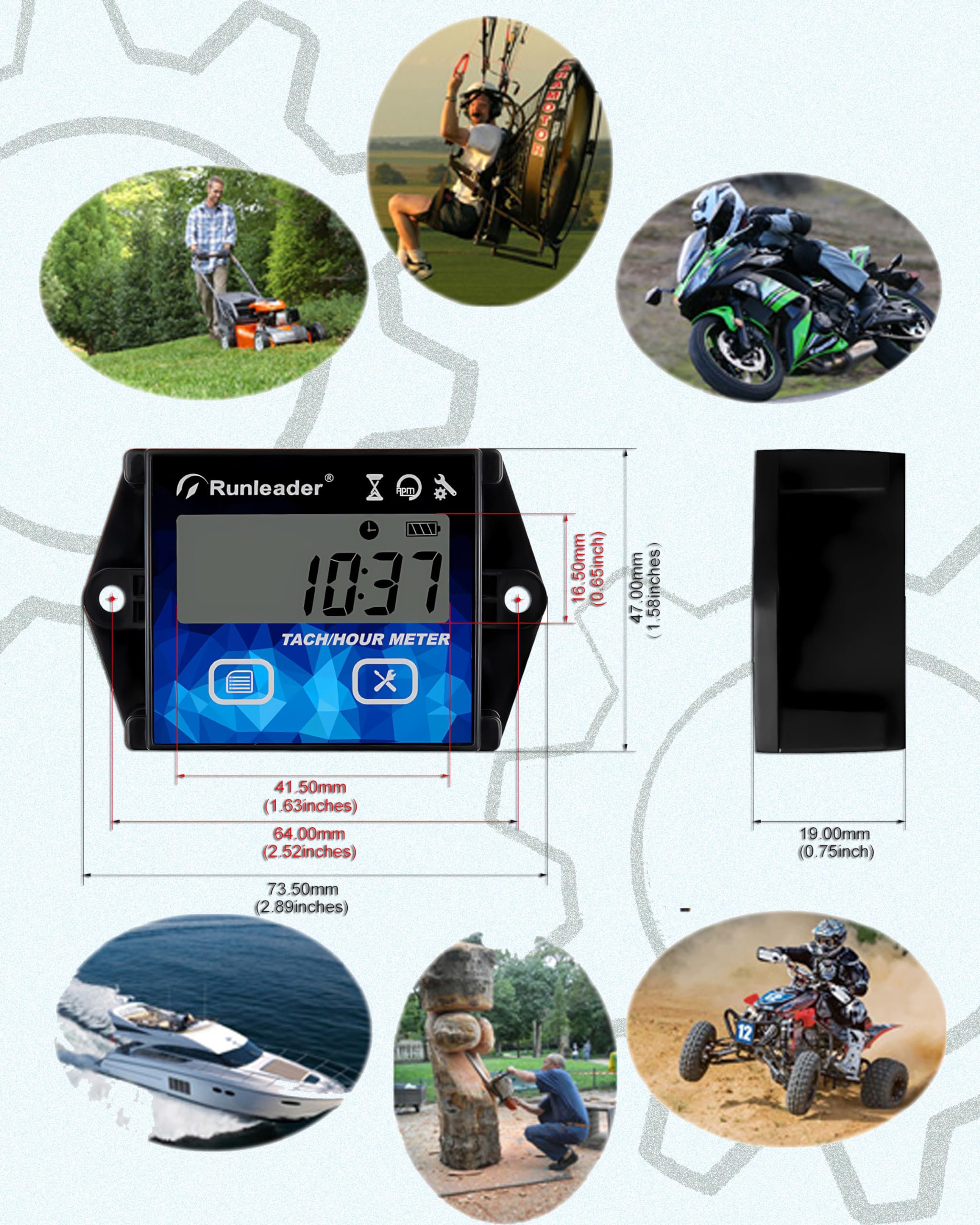 Drehzahlmesser 2 Takt 4 Takt，Drehzahlmessung，Wartungserinnerung，Digitaler BetriebsstundenzäHler，für MotorsäGe,motorrad ，KettensäGen, Dirt Bikes, RasenmäHer,Jetski