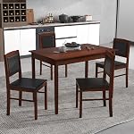 GOFLAME 5-Piece Dining Table Set for 4, Rectangular Kitchen Table & 4 Chairs with Solid Wood Legs, Padded Seat & Backrest, Upholstered Dinette Set for Dining Room, Breakfast Nook, Restaurant (Brown)