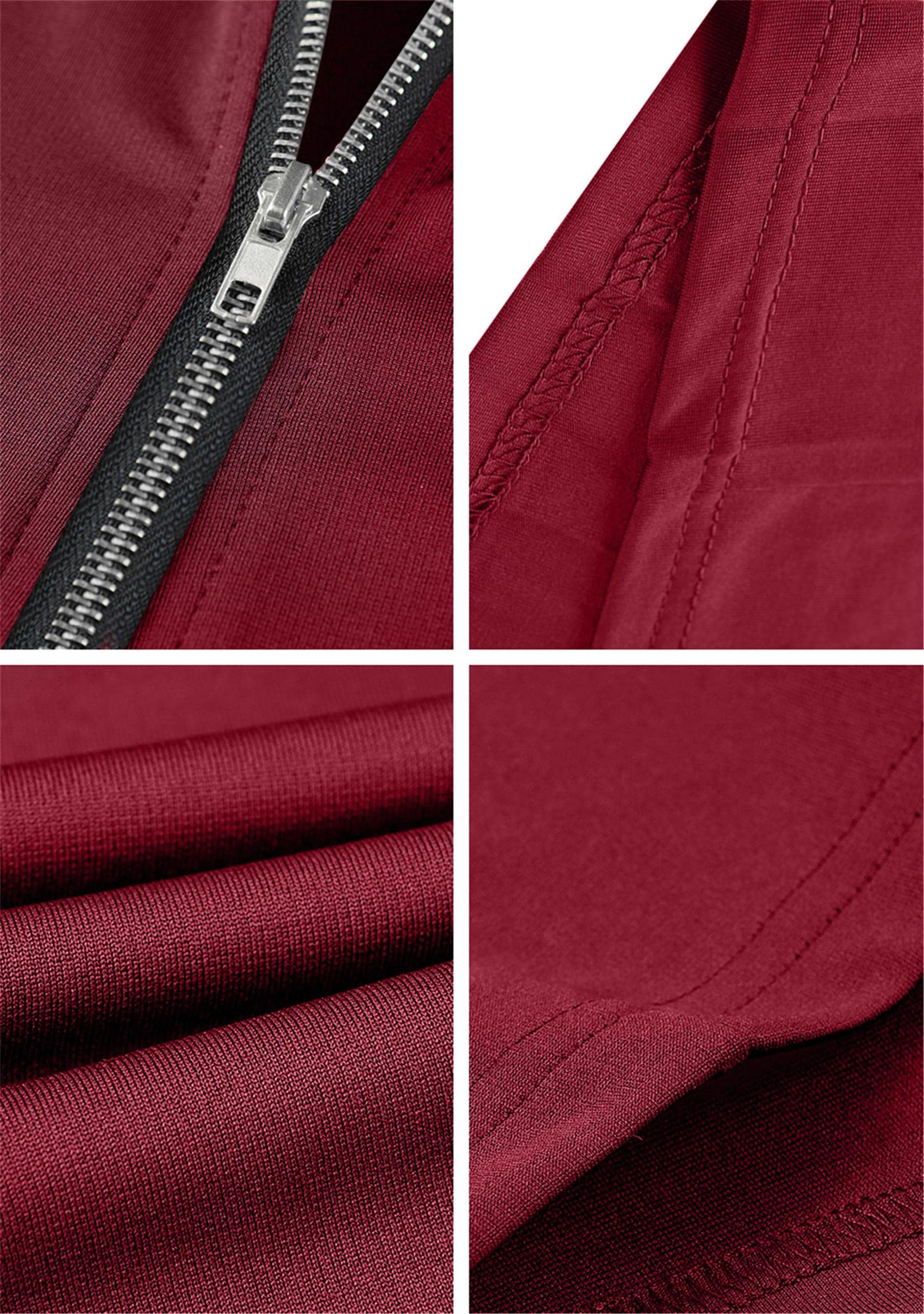 YMING Womens Zipper Front Bodycon Dress 3/4 Sleeve Midi Dresses Sexy Solid Color Club Dress: XX-Large Wine Red
