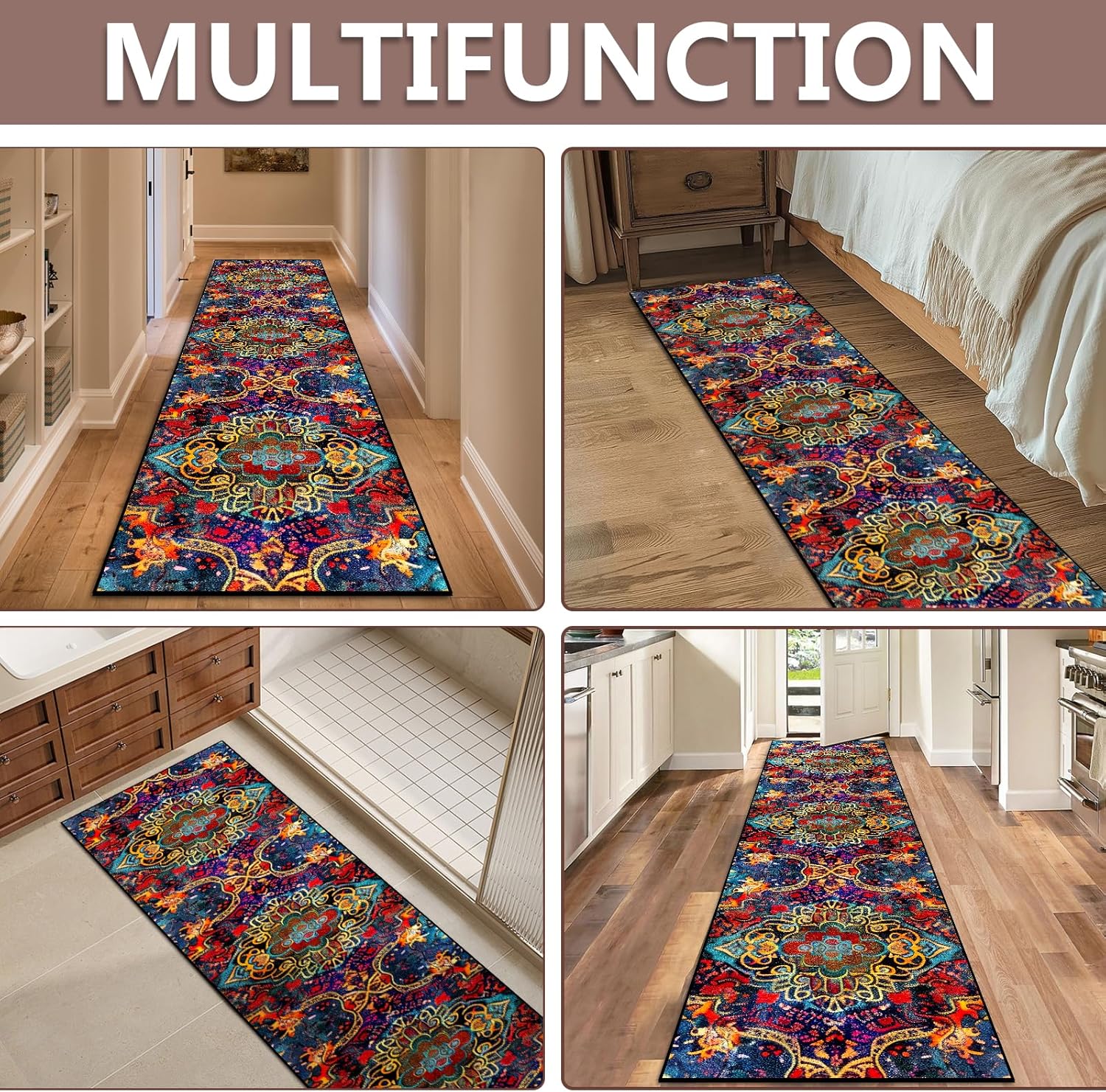 Washable Corridor Runner Rug, Non-Slip Dark Red Hallway Rug Runner with Upgrade Rubber Backing, Stain Resistant Faux Wool Distressed Carpet for Bedroom Kitchen Laundry Corridor Balcony (94.5" x 23.6") - Image 7