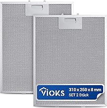 VIOKS 2 filtros de grasa para campanas extractoras, 310 x 250 x 8 mm, repuesto para Bosch 353110 00353110, filtro de metal para campana extractora, filtro con desbloqueo unilateral