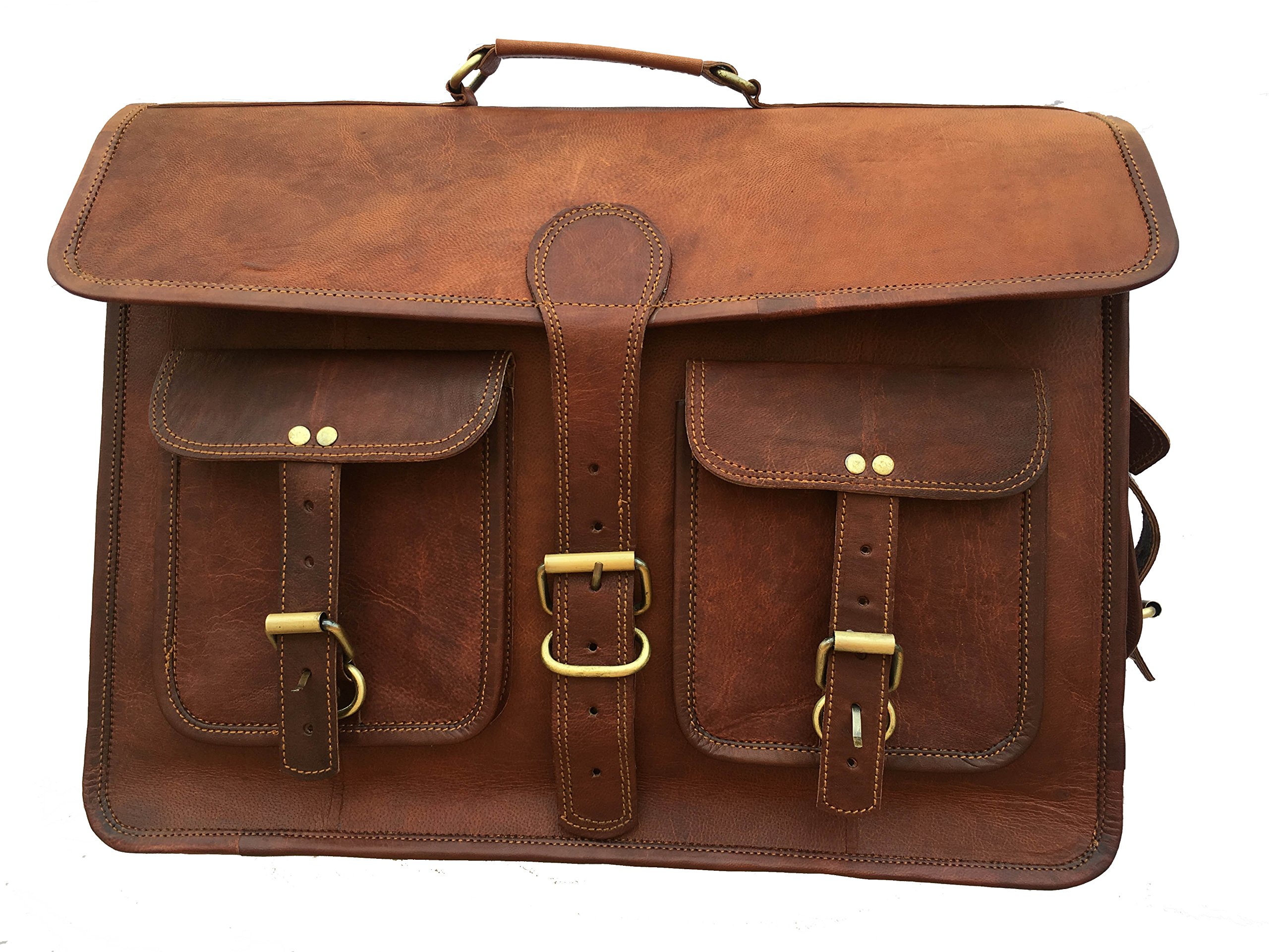 AURA CREATIONS Laptop Messenger Bag Mens 100% Pure Goat Leather Office Bags Handmade Leather Messenger Bags Travel Bags Office Leather Bags Men Women Leather Messenger Bags for Man 13 inch