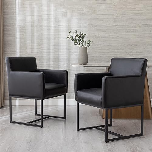 Miniatura 2 de Juego de 4 sillas de comedor tapizadas con reposabrazos, de piel sintética, sillas de cocina y comedor, color negro Marco negro Pu-negro,Marco