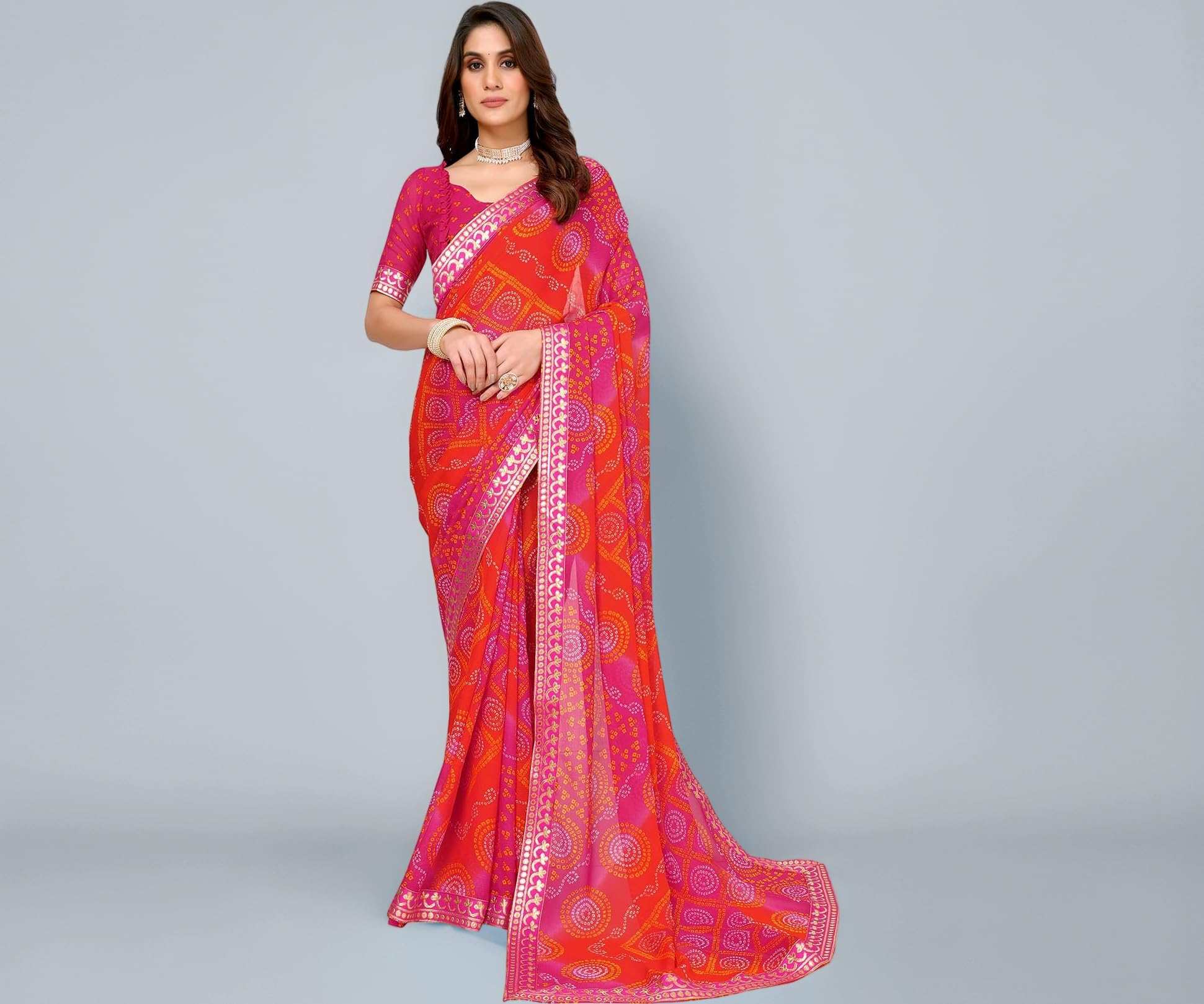 Yashika Womens latest Georgette Saree With Lace and Blouse Material