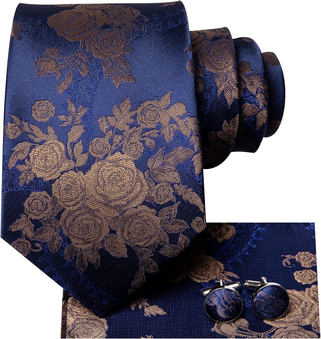 Hi-Tie Silk Ties for Men Plaid Paisley Striped Necktie Pocket Square Cufflinks Set Formal Business - Image 2