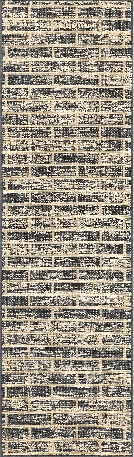 nuLOOM 2' x 8' Outdoor Performance Area Rug, Stain Resistant, Weather Resistant, High Traffic, Patio, Balcony, Outside, Justina Charcoal