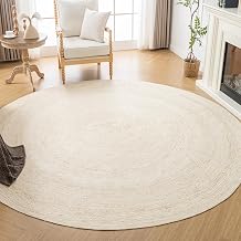 Shatex White Round Rug 6 Feet, Chunky Hand Braided Textured Jute Rug Rustic Style for Home Decor, Bedroom, Living Room, 100% Natural Jute Fiber, Off-White