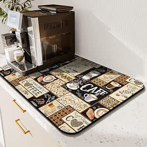 Fun Coffee Mat 19in x 12in, Absorbent Countertop Coffee Bar Mat, Anti-Slip, Waterproof, Easy to Clean