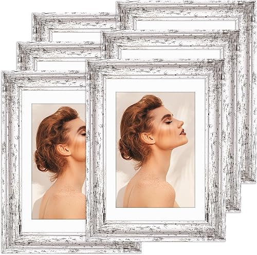 TWING - Juego de 6 marcos de fotos de 5 x 7 pulgadas, muestra fotos de 4 x 6 con paspartú o de 5 x 7 sin paspartú, collage de marcos de fotos