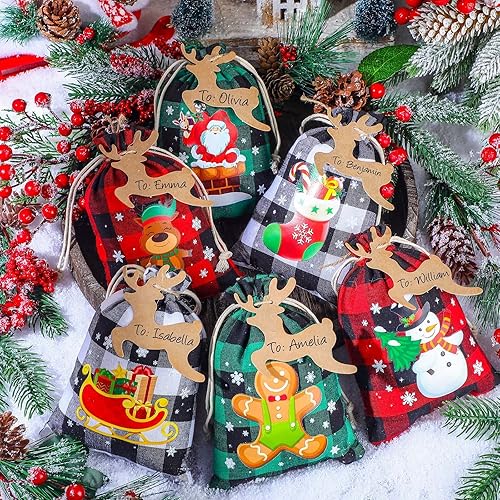 Miniatura 4 de 24 bolsas de regalo de arpillera de Navidad, bolsas de regalo de Navidad con cordones, pequeñas bolsas de regalo de Navidad para Navidad,