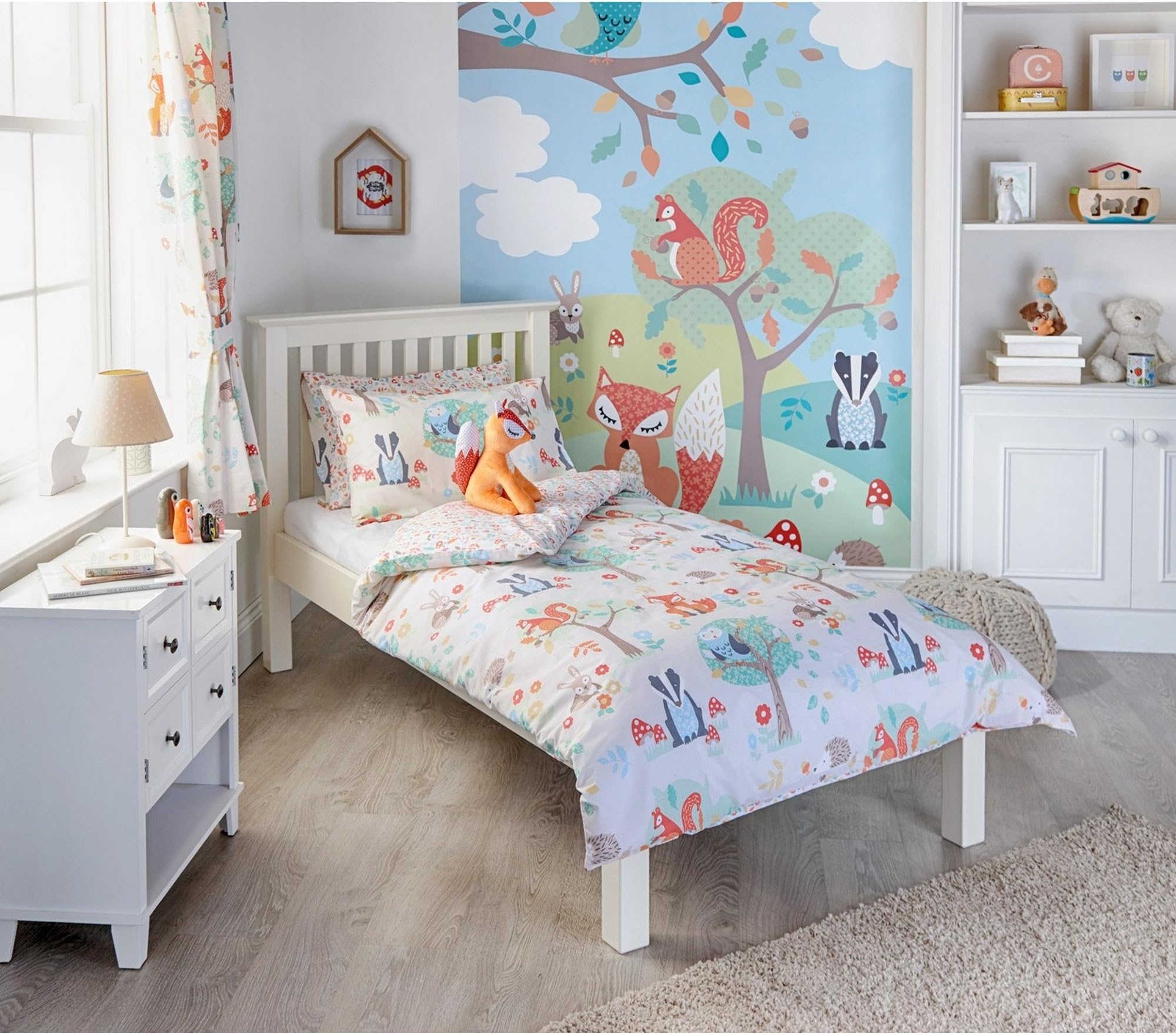 Riva Homelittle furn. Woodland Animals Kids Pencil Pleat Curtains - 2 Panels - Width x Drop - 168 x 183cm (66 x 72) - Multicolour