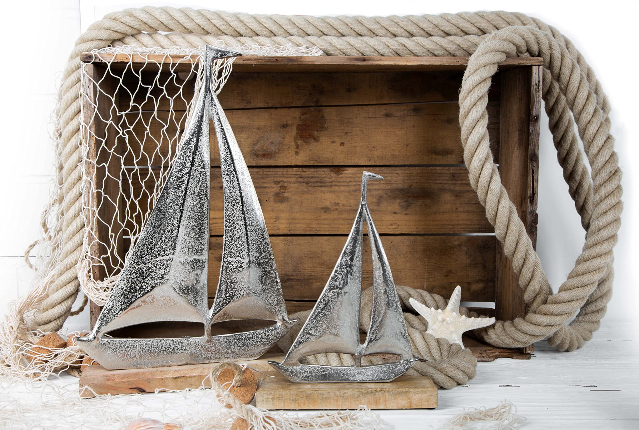 Maritime Deko Seegras Koralle - Metall Auf Holz Sockel 41cm