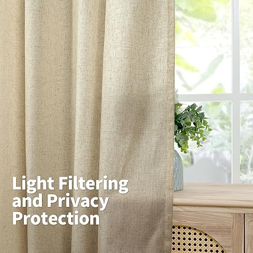 Miniatura 3 de YoungsTex 2 paneles de cortinas de lino marrón de 84 pulgadas de largo, para sala de estar, con ojales, filtrado de luz, cortinas de ventana para
