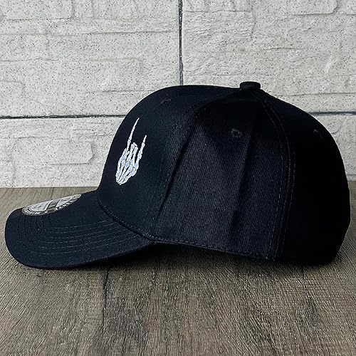 Miniatura 10 de Gorra de béisbol bordada con mano de esqueleto con dedo, divertidos sombreros de papá negros lisos para hombres y mujeres