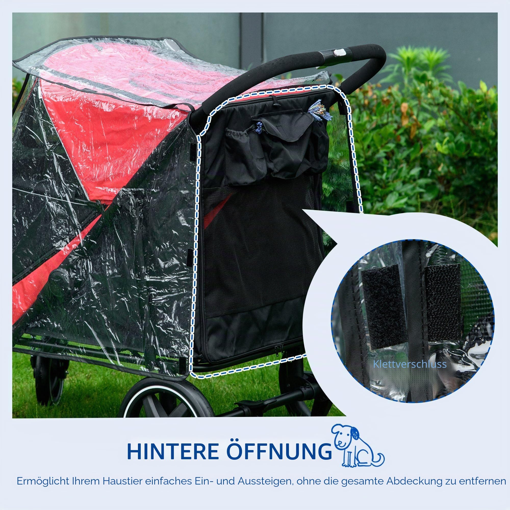 PawHut Regenschutz für Hundewagen, Buggy, für große und mittelgroße Hunde