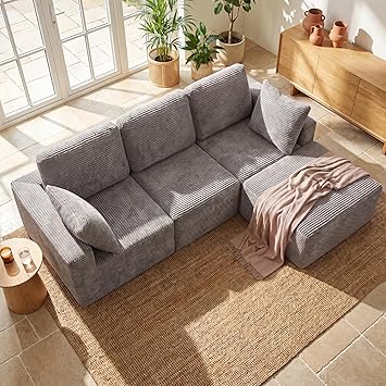 Homall Sectional Couches for Living Room, Modern Boneless Couch with Deep Seat, Upholstered Cloud Sofa, No Assembly Required Grey, L Shaped Sofa