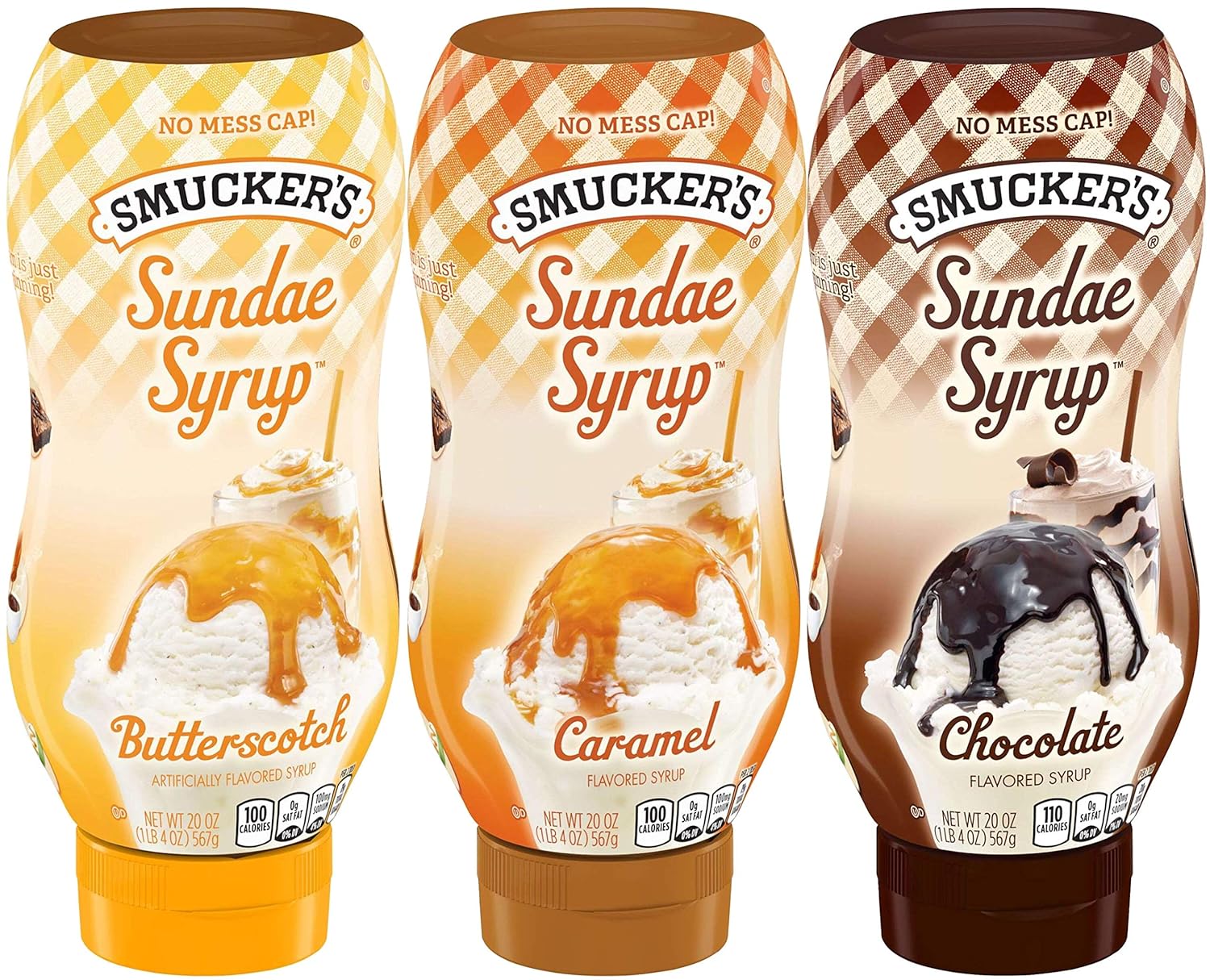 Smuckers Sundae Syrup Caramel, Butterscotch & Chocolate Ice Cream Topping Bundle 20