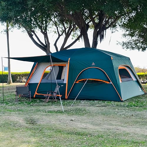 Miniatura 7 de KTT Extra Large Tent 10-12 Person,Family Cabin Tents,2 Rooms,3 Doors and 3 Windows with Mesh,Straight Wall,Waterproof,Double Layer,Big Tent for