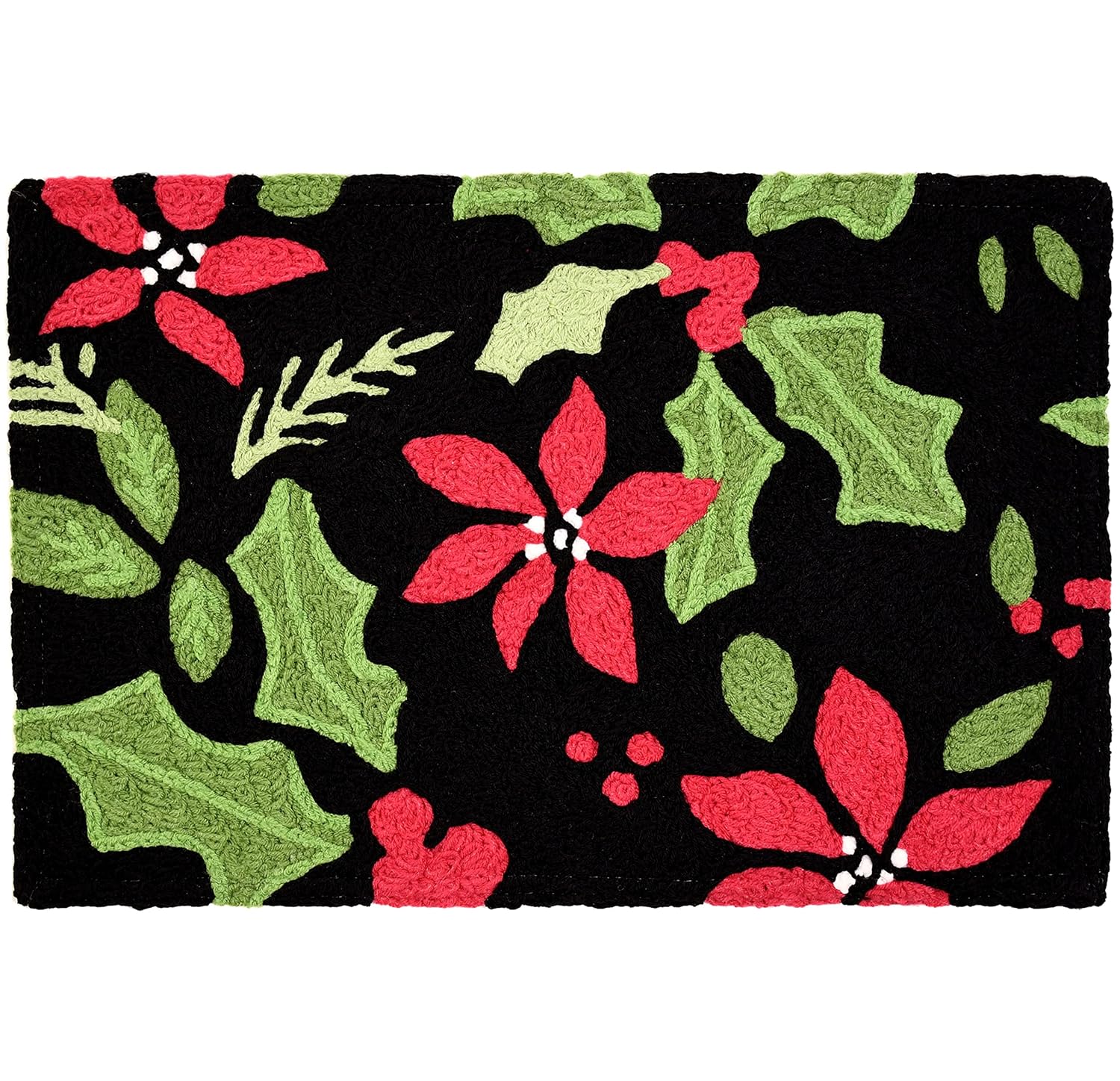 Jellybean Modern Indoor/Outdoor Mat Home Comfort Rugs 20"X 30" Rectangle Poinsettia & Holly Toss