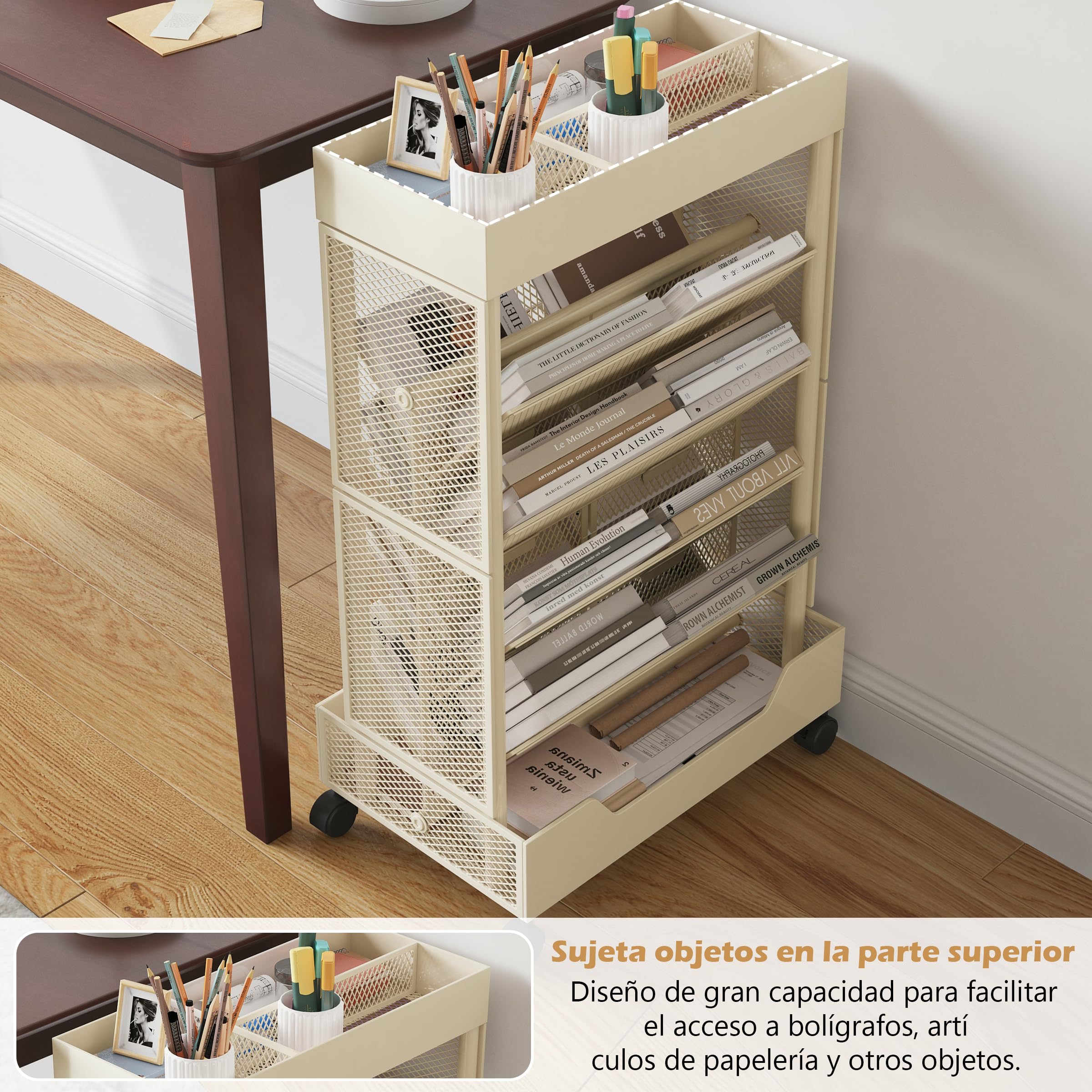 COVAODQ Estantería móvil con Ruedas, Organizador de Almacenamiento extraíble para niños, para Escuela, Aula, hogar (Beige)