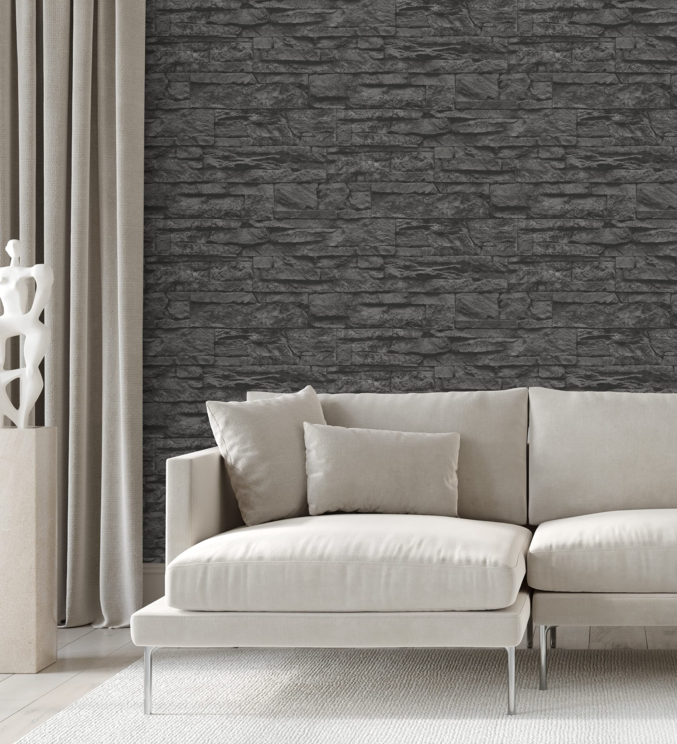 GAULAN 453145 - Vlies-Vinyltapete, Strapazierfähig, Abwaschbar. Beige Schieferstein-Tapete mit 3D-Relieftextur für Wohnzimmer Küche Bad Esszimmer - Rolle 10 m x 0,53 m