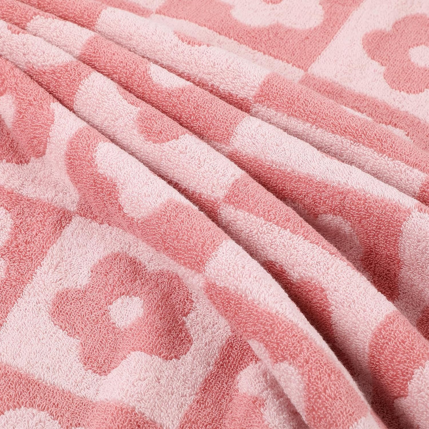 2pcs Bath Towels Checkered Floral 27.5x55 Inches Cotton Bath Towels Set of 2 Pink Baths Towel Large for Women Girls Lightweight Absorbent Towel for Hand Drying and Face Washing Cute Bathr
