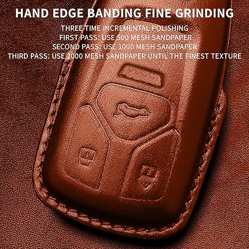 Miniatura 6 de Tukellen Funda para llavero Audi de piel auténtica con llavero, protector de cuero compatible con llave inteligente Audi A4 Q7 Q5 TT A3 A6 SQ5 R8 S5