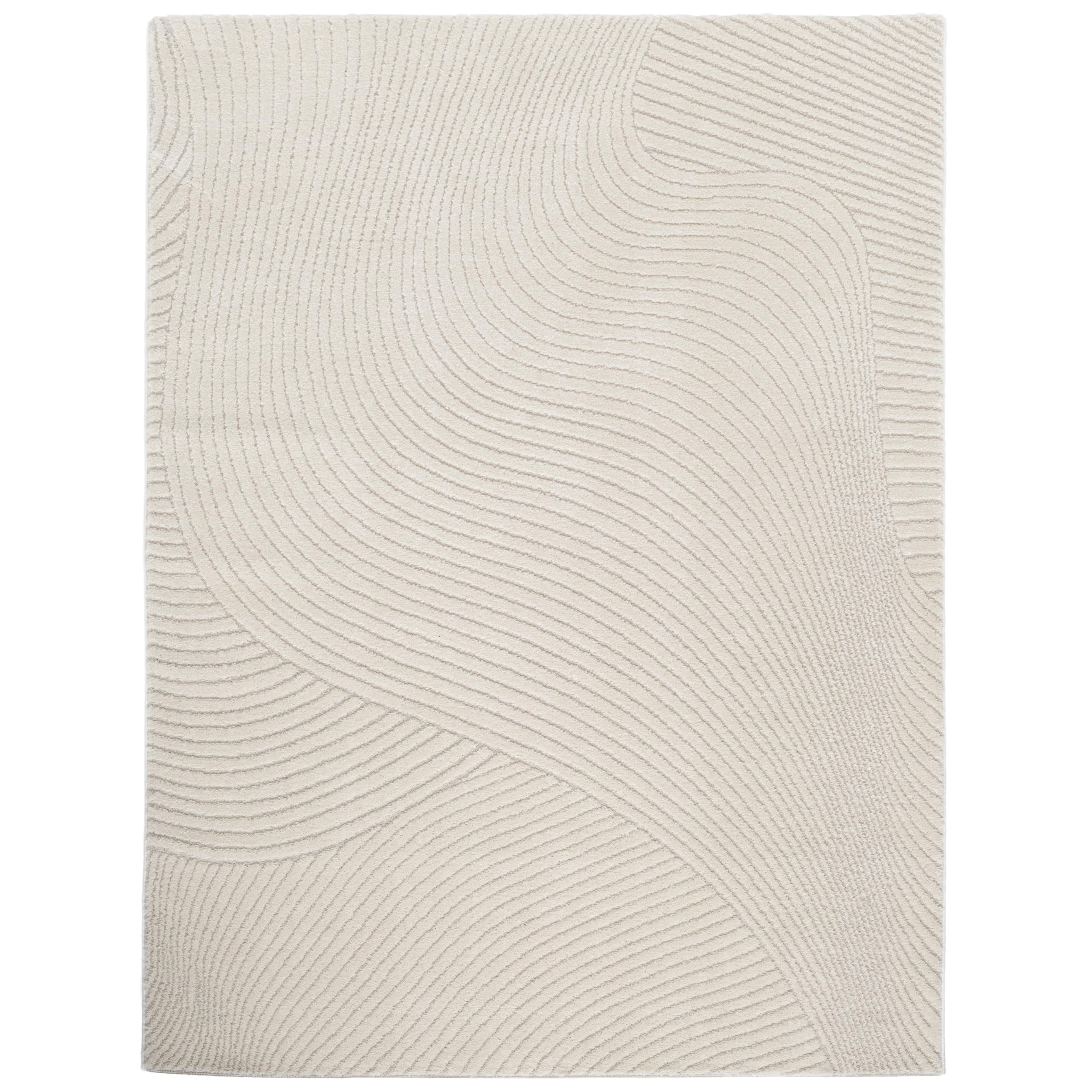 Paco Home Moderna Alfombra de Sala de Pelo Corto escandinavo Japandi Panglao Monocolor Efecto Alto-bajo Motivo Abstracto Pelo Suave Crema, tamaño:160x220 cm