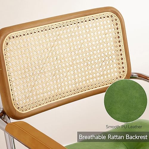 Miniatura 4 de Zouron Silla moderna de mediados de siglo, silla de comedor tapizada de piel sintética, silla giratoria con acento sin ruedas con respaldo de caña