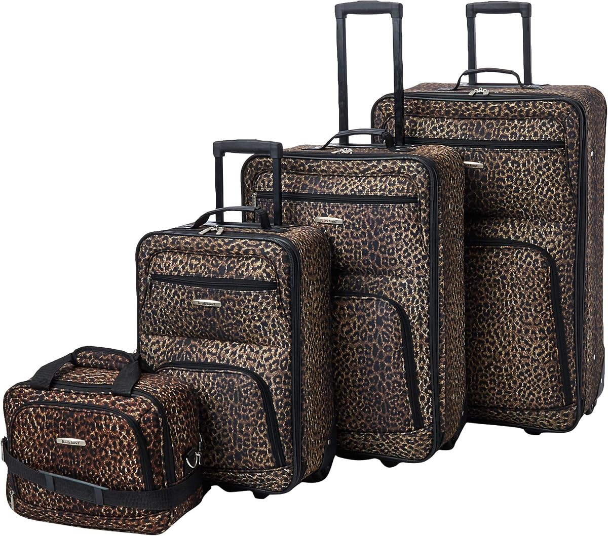 Rockland Fashion Softside Juego de maletas de 4 piezas, ampliable, (14" Tote/19"/24"/28"), Leopardo