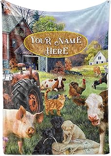 Personalized Farm Animal Blanket | Plush Farm House Throw | Custom Cow Horse Blankets for Sofa Bed | Customized Soft Cozy Home Decor | Cute Travel Blanket for Kids | Comfy Kid Throw | Fleece 50x60