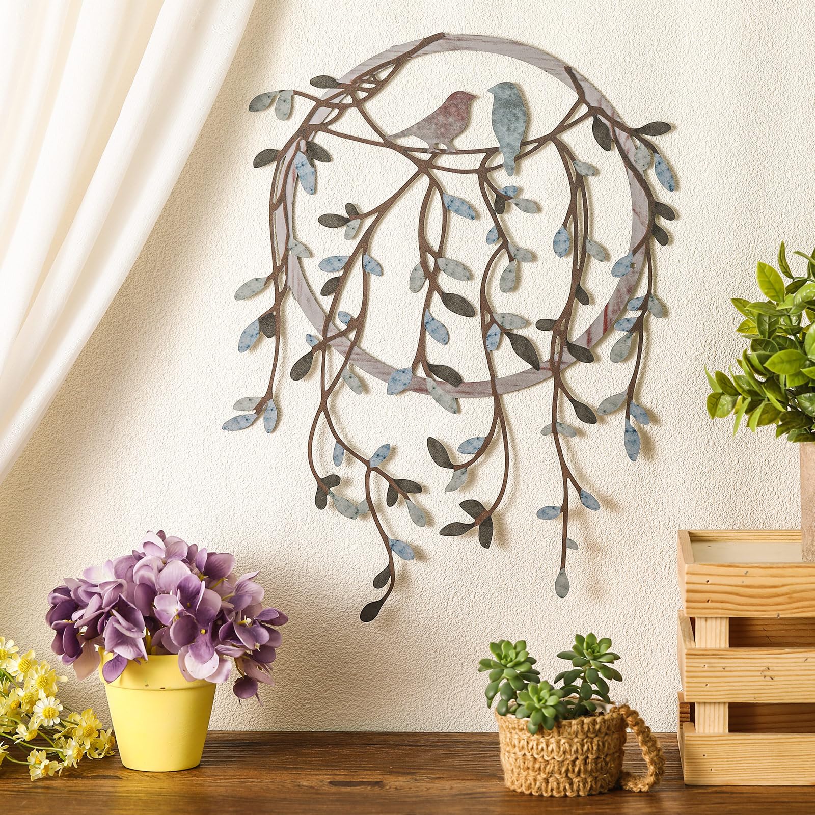 Arte de pared de metal – Decoración de silueta de pared de rama de pájaro en árbol para sala de estar, jardín, dormitorio, oficina, pared del hogar, fiesta de inauguración de la casa (color 3