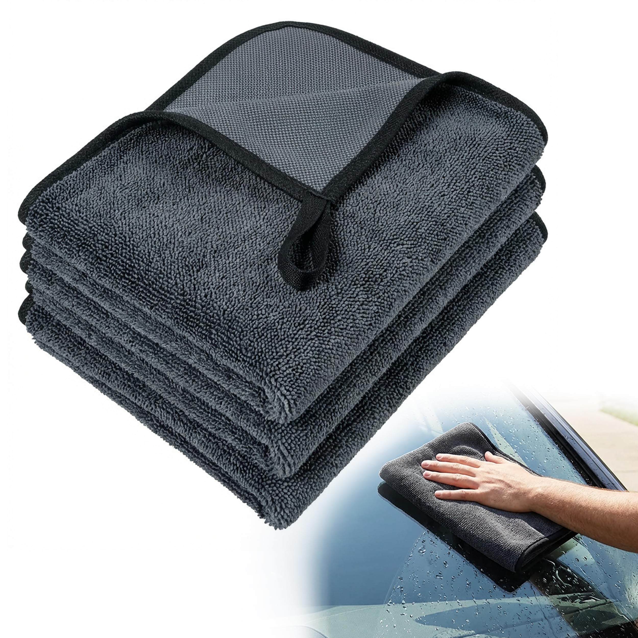 Lot de 3 Chiffons Microfibre Carehabi pour Nettoyage Auto - 600GSM