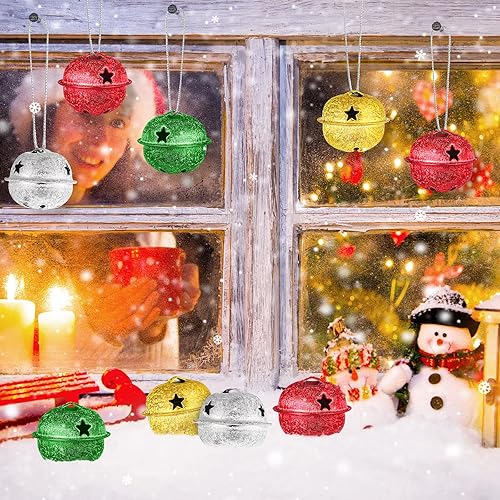 Miniatura 4 de 48 campanas de Navidad con recorte de copo de nieve de 1.2 pulgadas, campanas de Navidad adornos, campanas de manualidades para coronas, decoración