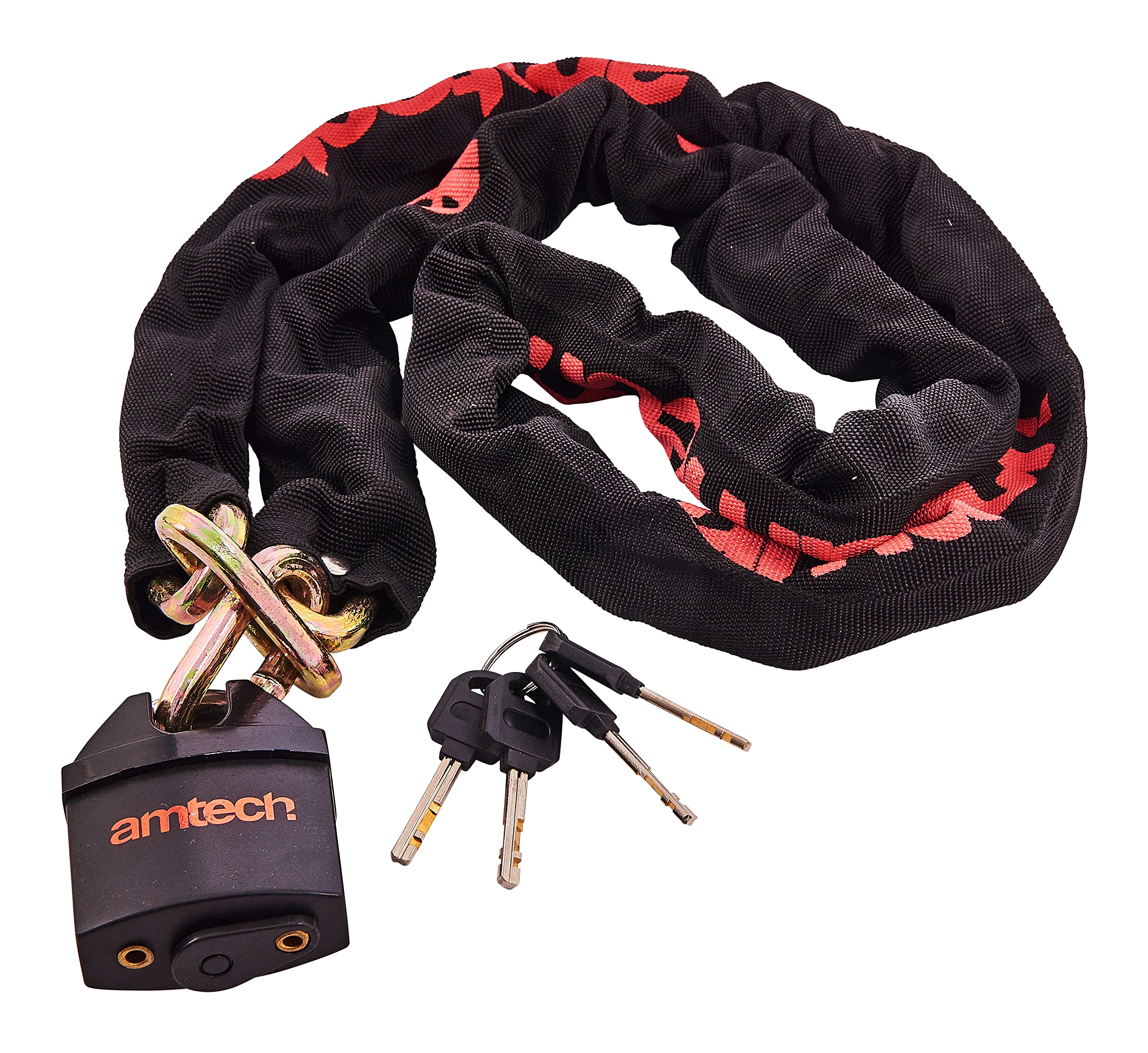 Am-Tech 10Mm X 180Cm Square Link Nylon Sleeved Chain With 65Mm Security Lock - 5032759022212
