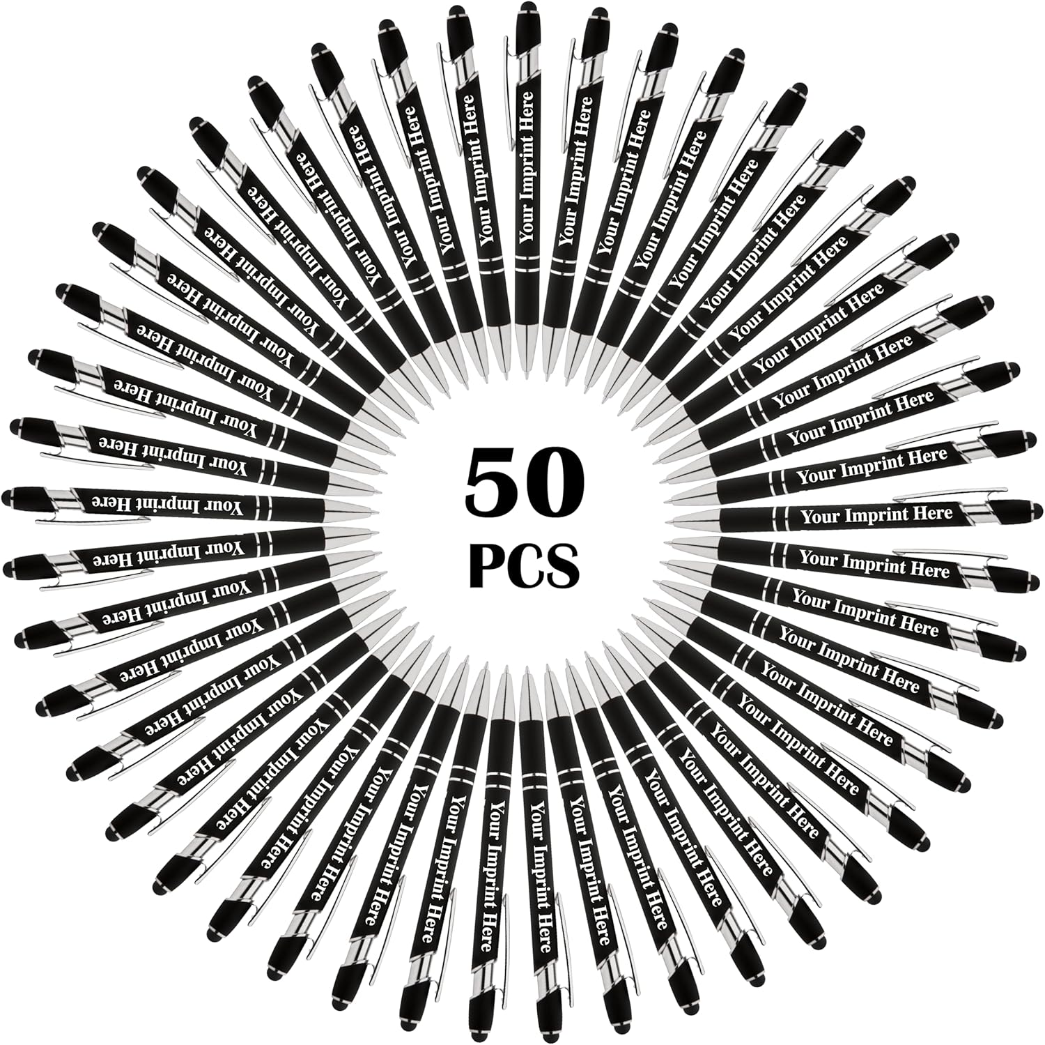 Up to 500 Pcs Custom Pens Bulk | Rainbow of Colors | Soft-Touch Metal Black Ink Personalized with Name or Message (Black, 50 pcs)