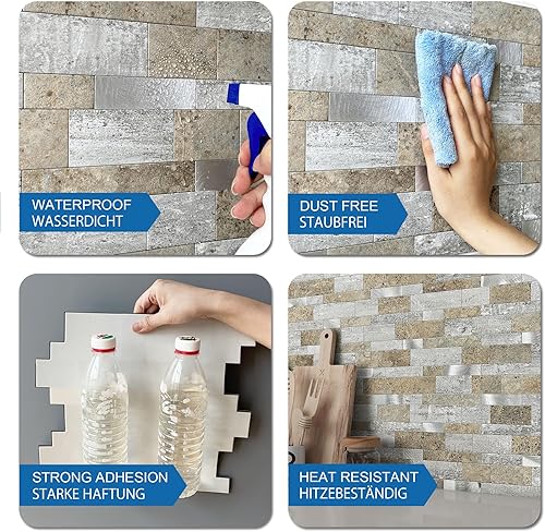 Vista 13 de MOFIT - Azulejo protector contra salpicaduras para cocina, acabado mate, azulejos de baño, azulejos adhesivos 3D, mosaico lineal de mármol, gris