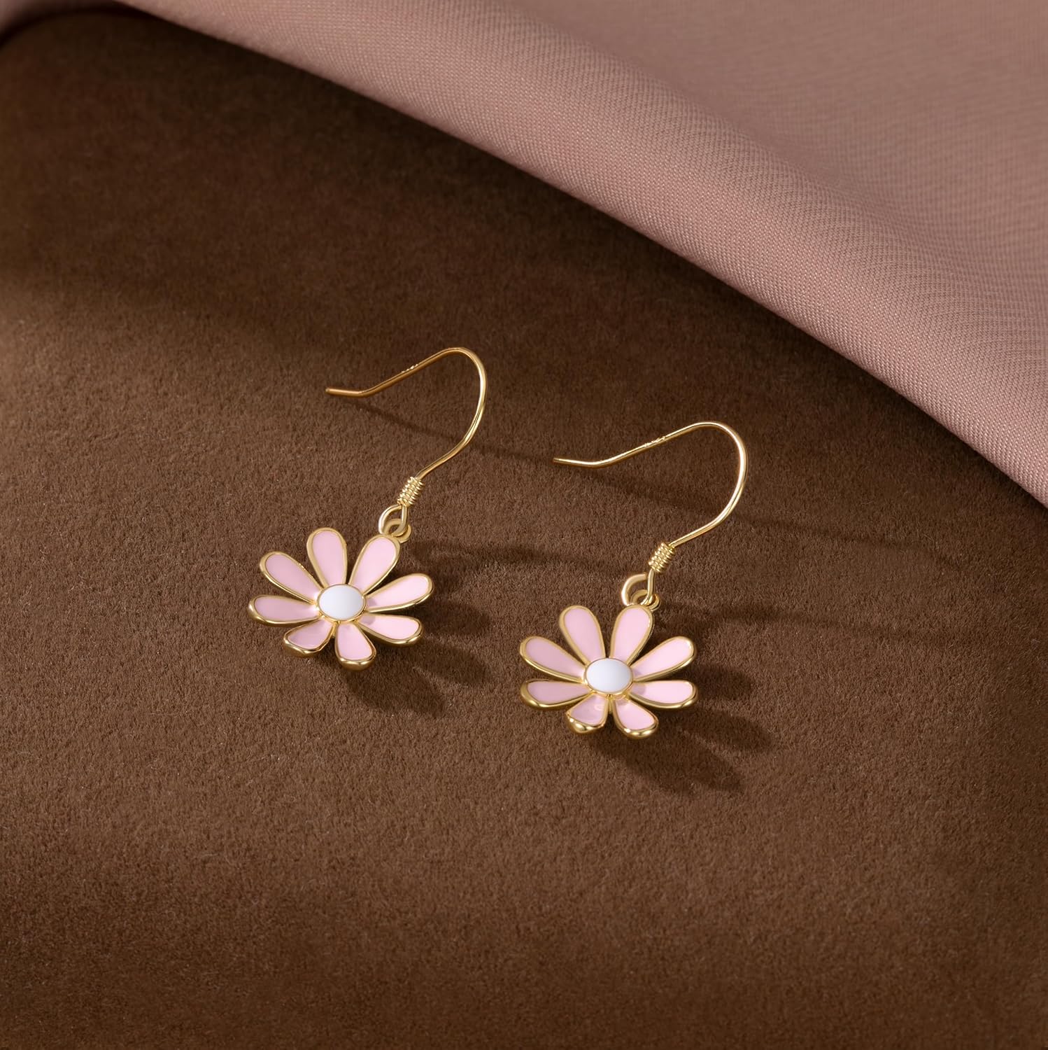 SLUYNZ 925 Sterling Silver Flower Dangle Earrings for Women Teen Girls Daisy Pink Flower Drop Earrings Summer Spring - Image 5