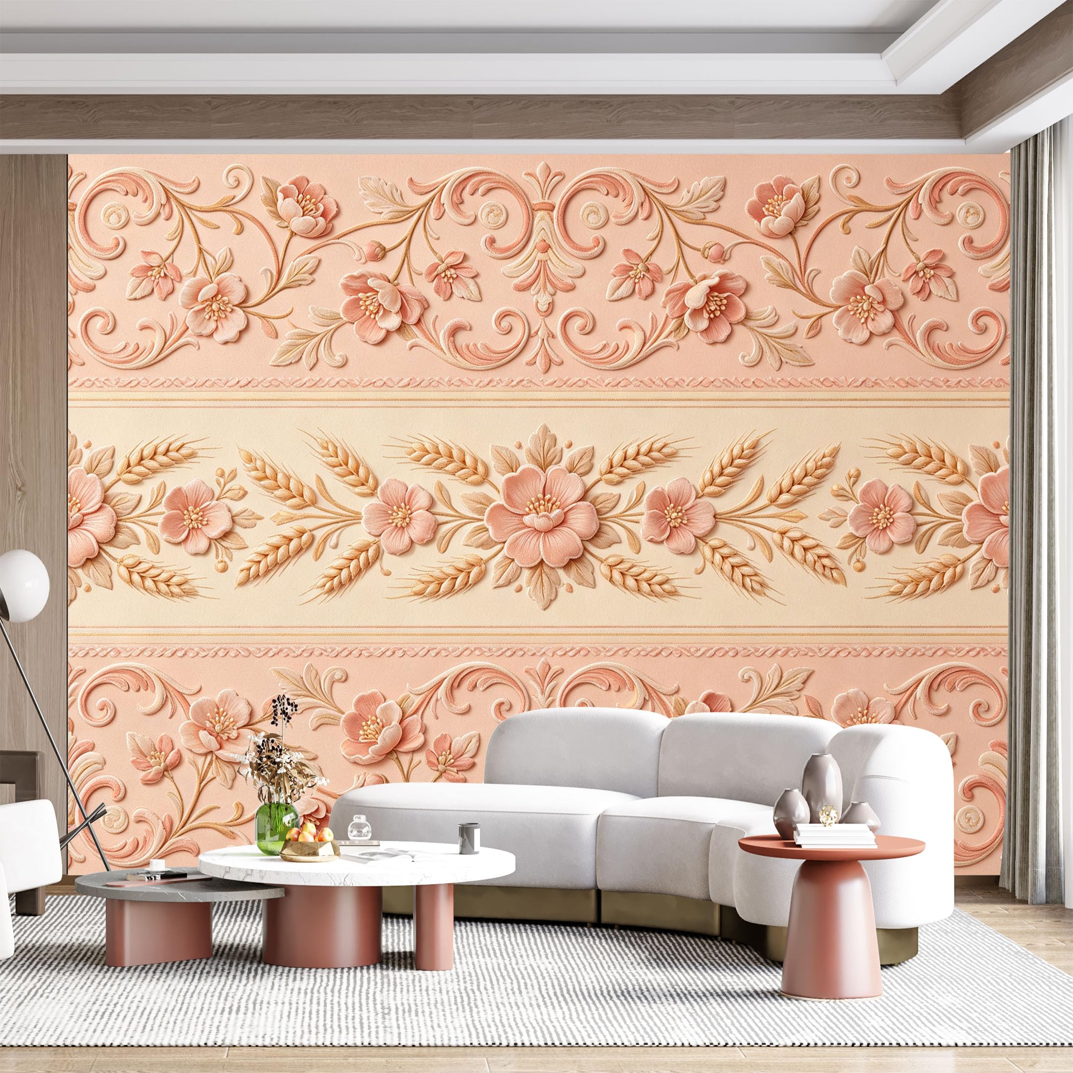 Custom Size Wall Mural Pastel Floral Wheat Embossed Vintage Pattern SelfAdhesive Wall Fabric Removable for Home Office Decor