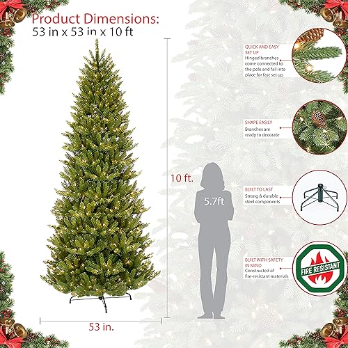 Miniatura 7 de Puleo International Árbol de Navidad artificial de abeto Fraser delgado preiluminado de 10 pies con 900 luces transparentes listadas por UL, verde