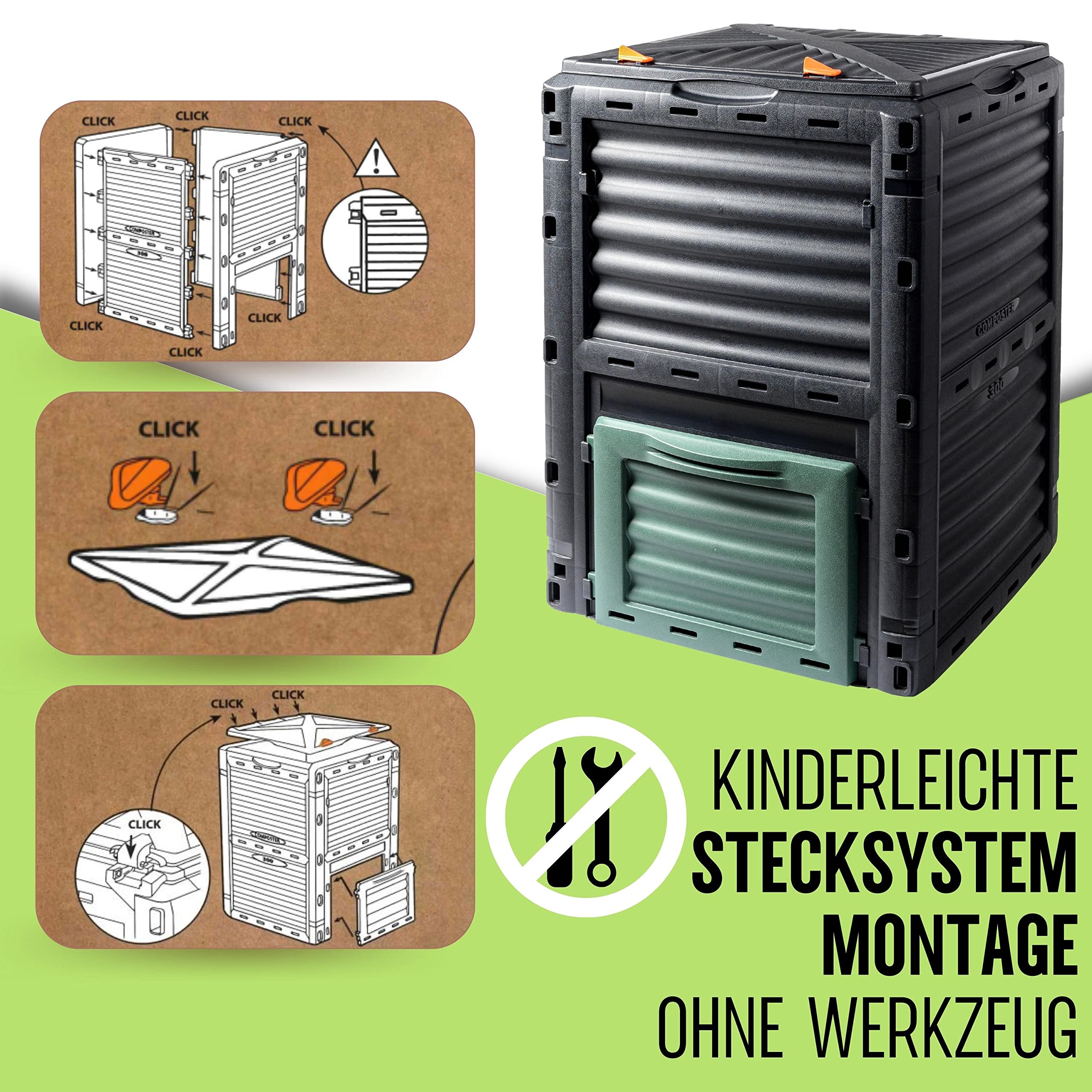 Schauer Gartenkomposter 300 Liter aus Kunststoff - Schnellkomposter mit praktisches Stecksystem - Thermokomposter/Kompostierer mit Deckel & verschließbar