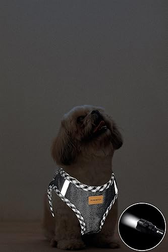 Miniatura 5 de Juego de arnés y correa de mezclilla de alta calidad, fácil de poner, de malla transpirable, ligero, chaleco reflectante para perros pequeños